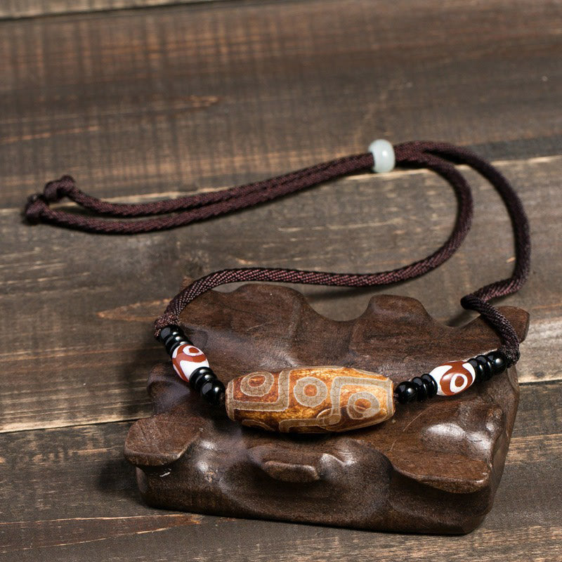 BWOOOH Tibetan Nine-Eye Dzi Bead Protection String Necklace