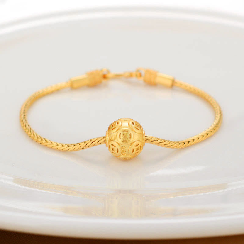 BWOOOH Tibetan 18K Gold Om Mani Padme Hum Lucky Koi Fish Fu Character Ingot Copper Coin Peace Bracelet