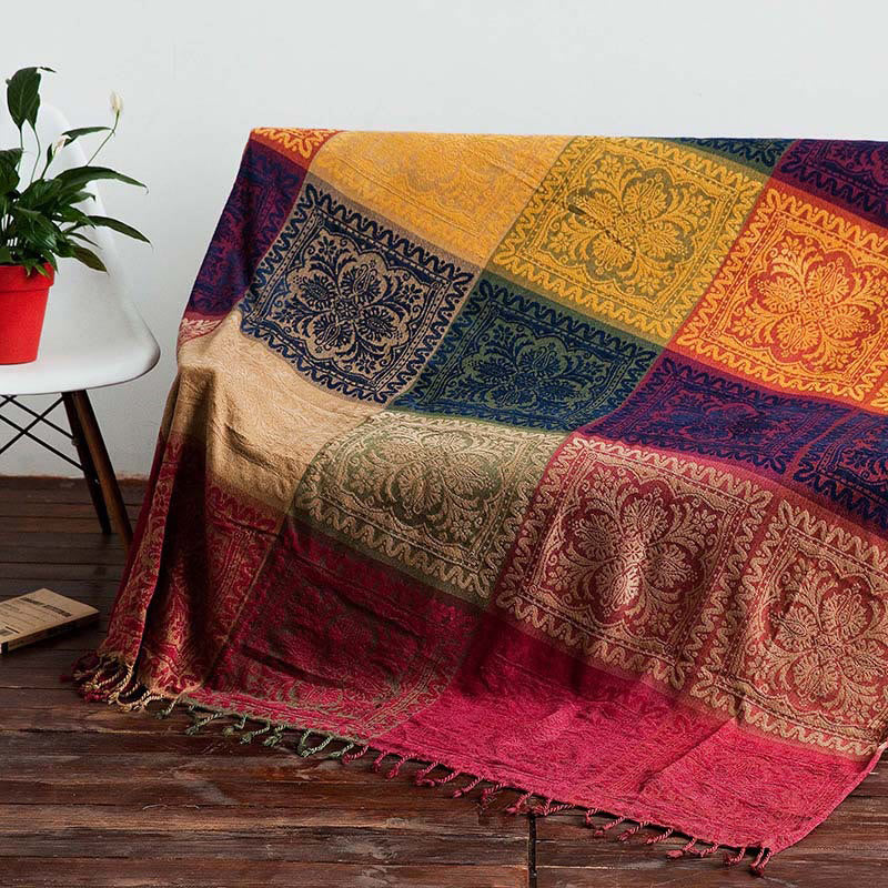 BWOOOH Tibetan Floral Pattern Hand-Dyed Craftsman Blanket