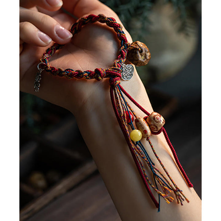 BWOOOH Tibetan Handmade Colorful Thread 925 Sterling Silver Koi Fish Protection Strength String Bracelet