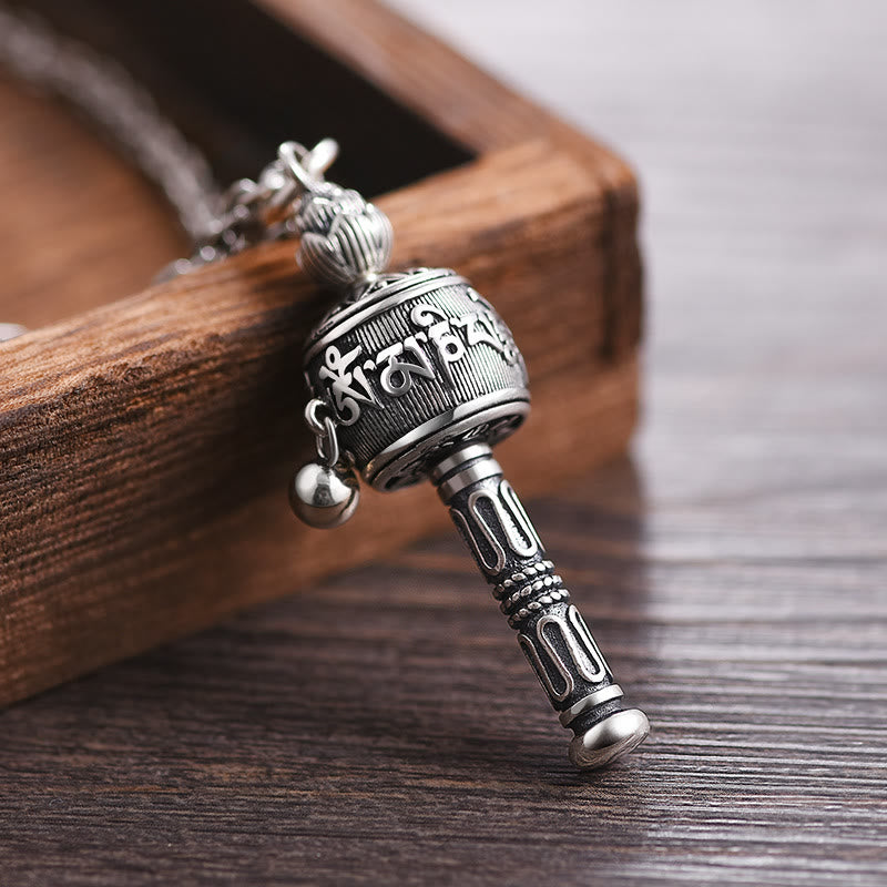 BWOOOH Tibetan Om Mani Padme Hum prayer wheel lotus rotatable necklace pendant — copper Buddhist amulet for meditation wisdom and peace