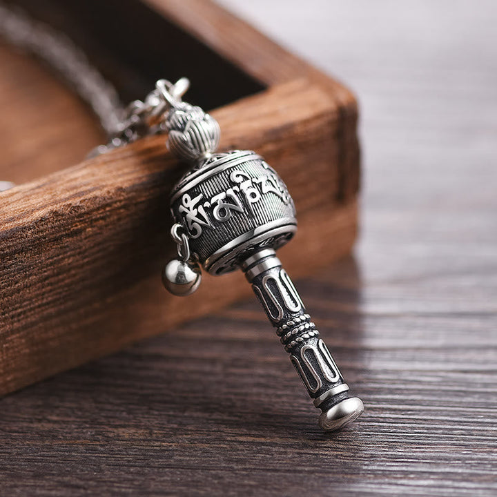 BWOOOH Tibetan Om Mani Padme Hum prayer wheel lotus rotatable necklace pendant — copper Buddhist amulet for meditation wisdom and peace