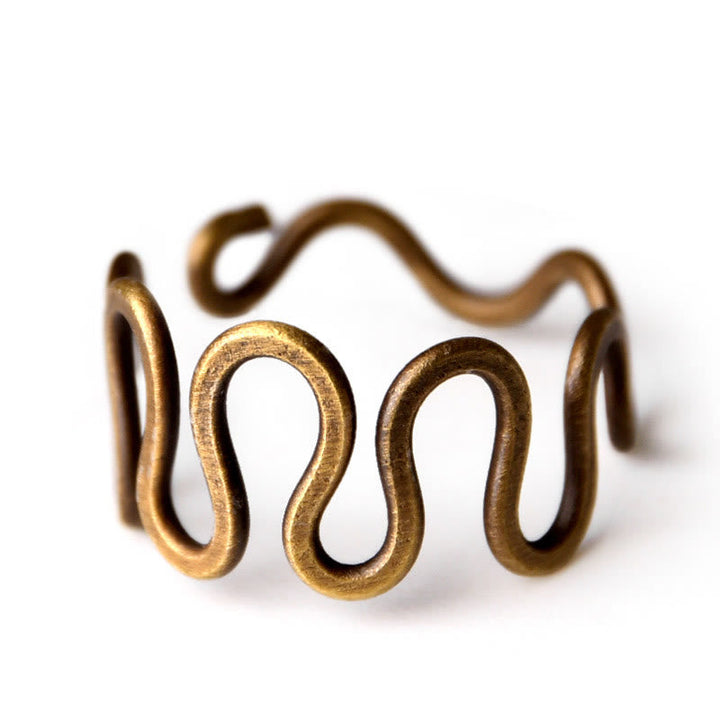 BWOOOH Simple Curved Brass Design Copper Luck Wealth Adjustable Ring