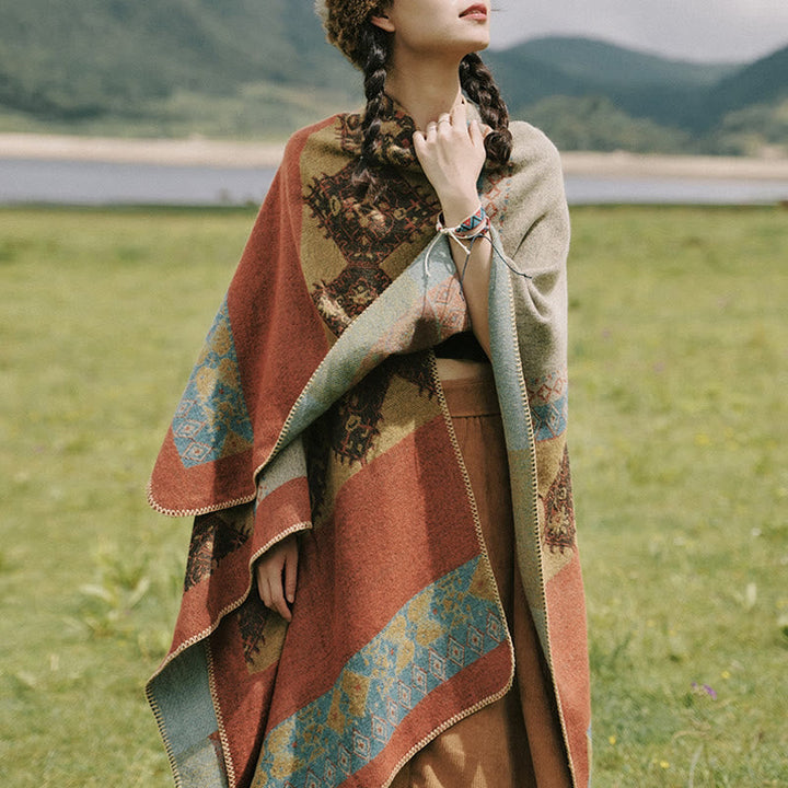 BWOOOH Tibetan Shawl Diamond Pattern Winter Warm Cloak Sc