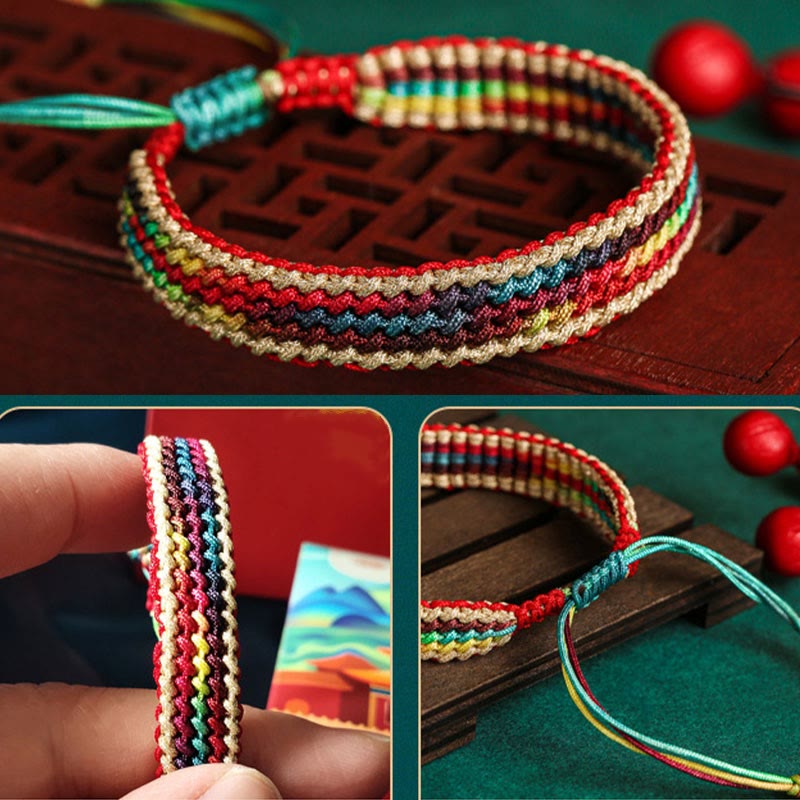 BWOOOH Tibet Handmade Rainbow Multicolored Protection Braided String Bracelet