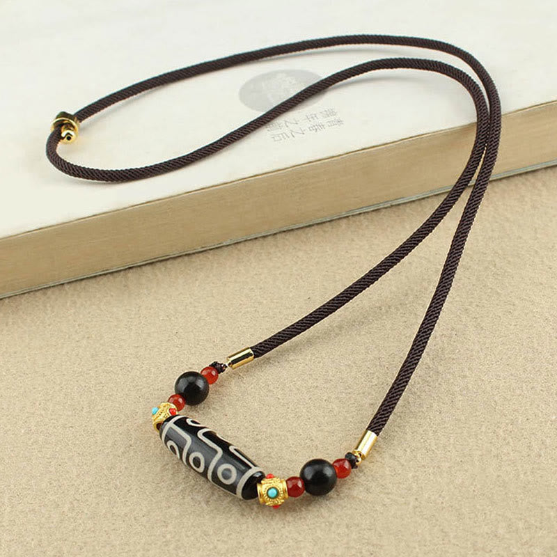 BWOOOH Tibetan Nine-Eye Dzi Bead Protection Blessings String Necklace Pendant