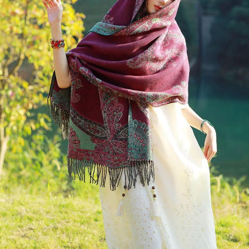 BWOOOH Tibetan Vine Leaves Pattern Design Shawl Cozy Trav
