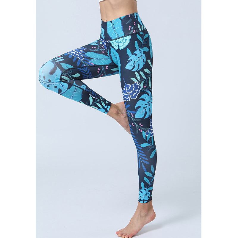 BWOOOH lotus print yoga leggings - Leaves Print Pants Sports Fitness Yoga H