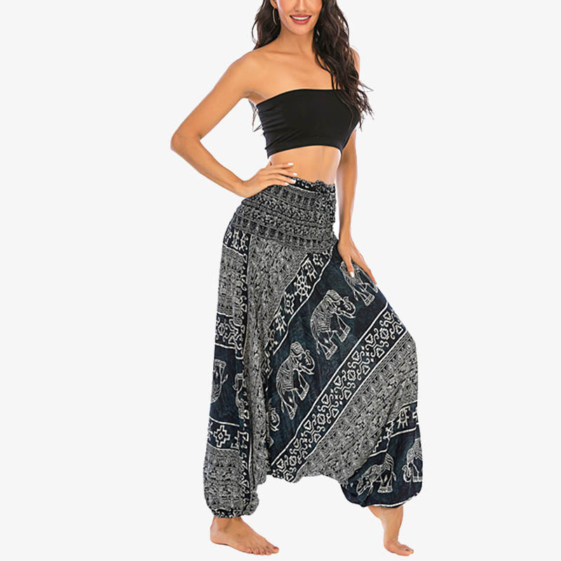 BWOOOH printed harem pants - Two Style Wear Elephant Pattern Loose Sm