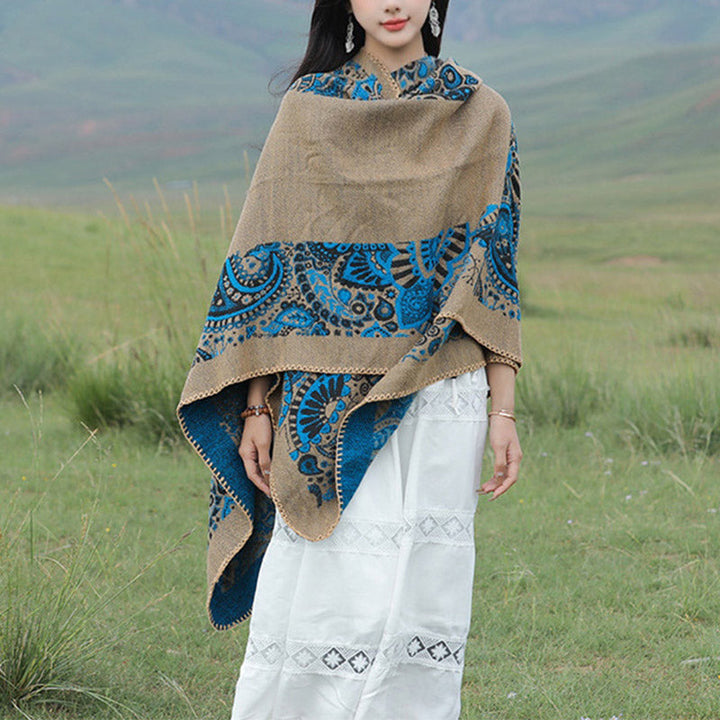 BWOOOH Tibetan Shawl Simple Pattern Winter Cozy Travel Sc