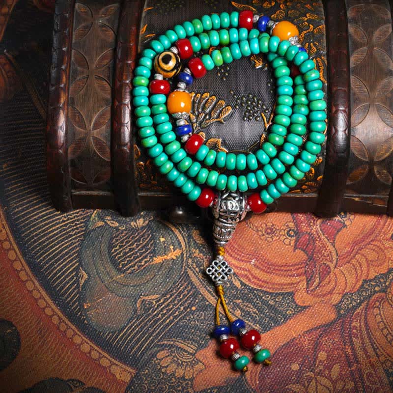 BWOOOH 108 Mala Beads Tibetan Turquoise Dzi Bead Protection Bracelet