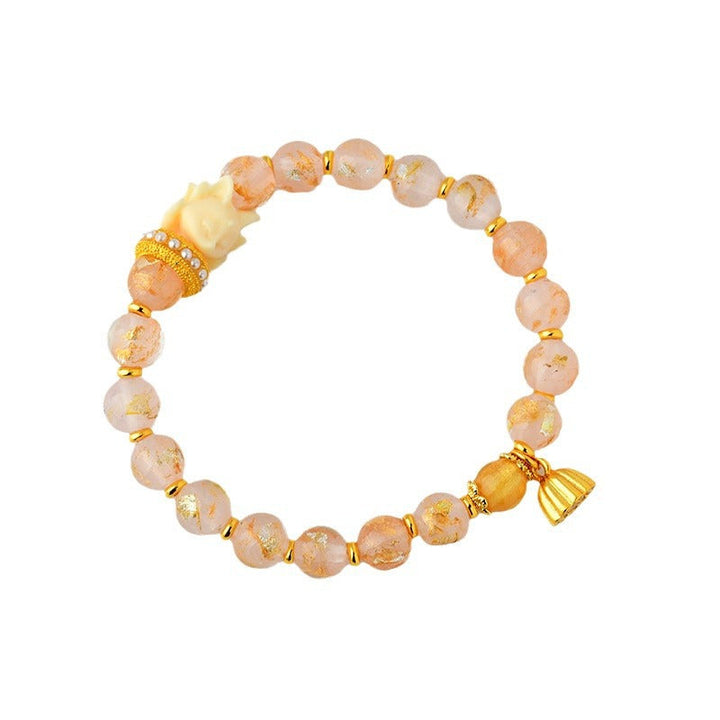BWOOOH Tibetan Incense Ash Liuli Glass Bead Lucky Nine Tailed Fox Lotus Charm Bracelet