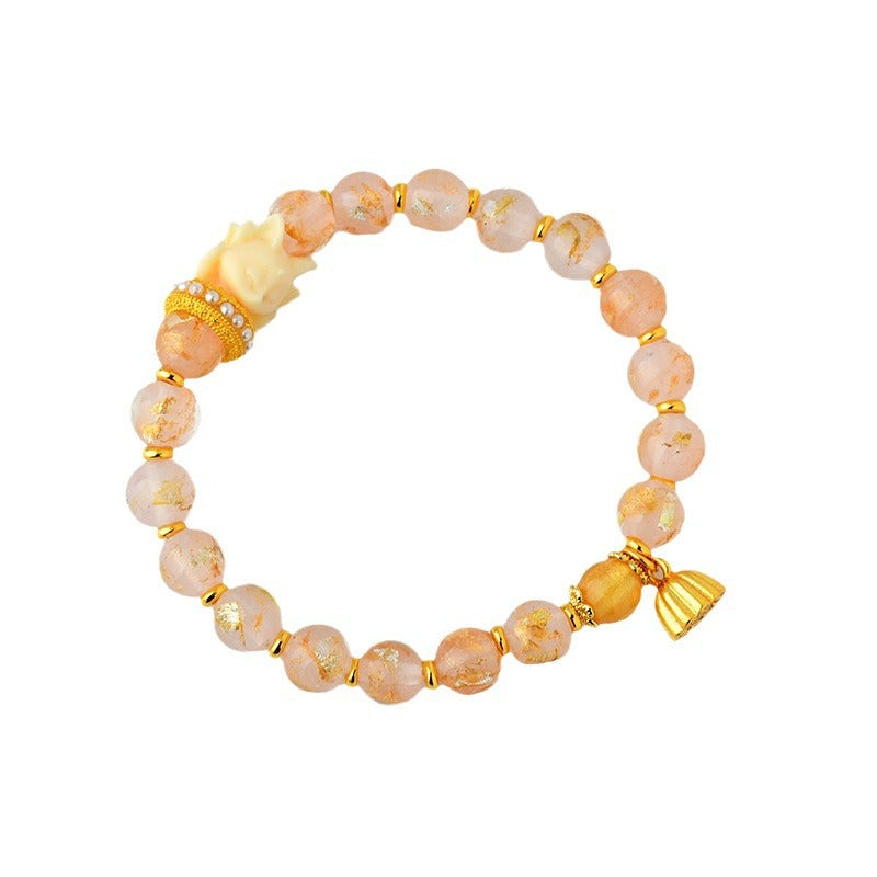 BWOOOH Tibetan Incense Ash Liuli Glass Bead Lucky Nine Tailed Fox Lotus Charm Bracelet