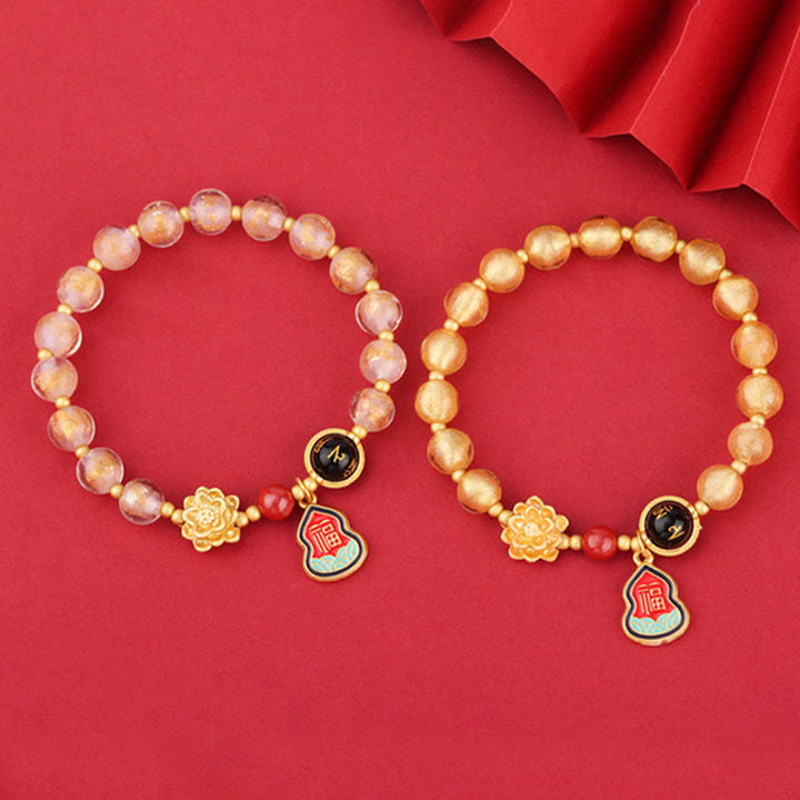 BWOOOH Tibet Om Mani Padme Hum Fu Character Gourd Charm Lotus Liuli Glass Bead Luck Bracelet