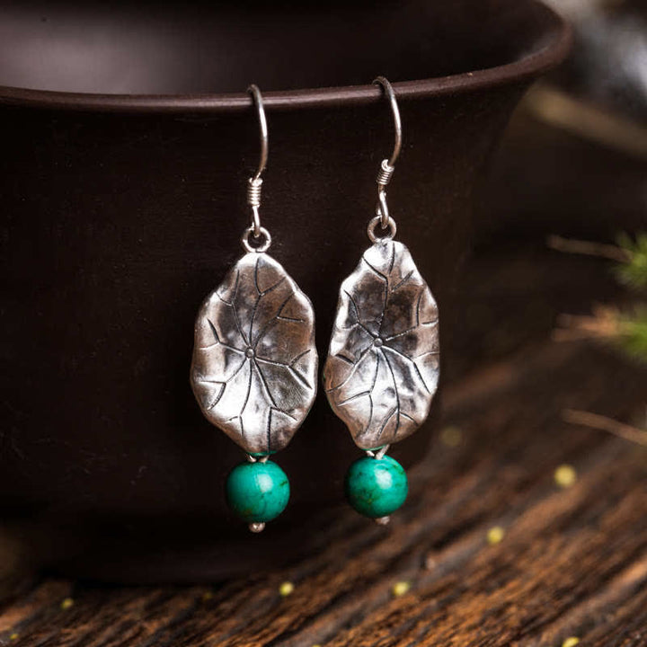 BWOOOH 925 Sterling Silver Turquoise Lotus Leaf Protection Drop Dangle Earrings — Sterling Silver crystal healing bracelet...