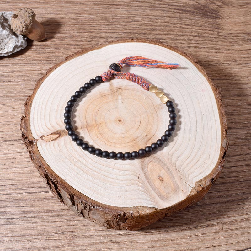 BWOOOH Handmade Tibetan Black Onyx Tassel Bracelet