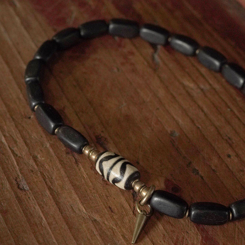 BWOOOH Tibet Ebony Wood Dzi Bead Copper Balance Double Wrap Bracelet