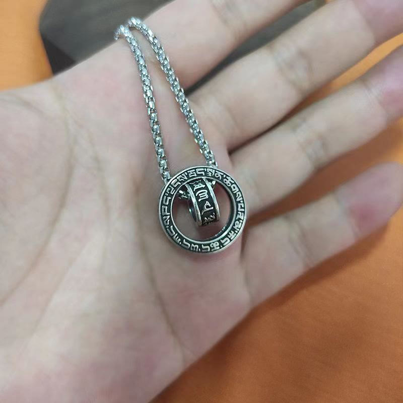 BWOOOH Tibetan Om Mani Padme Hum Carved Peace Purity Chain Necklace Pendant