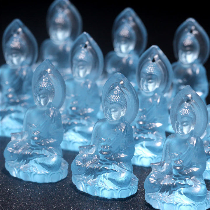 BWOOOH Blue Tathagata Buddha Medicine Buddha Liuli Crystal Serenity Amulet Necklace