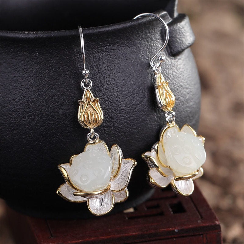 BWOOOH White Jade Protection Harmony Drop Earrings
