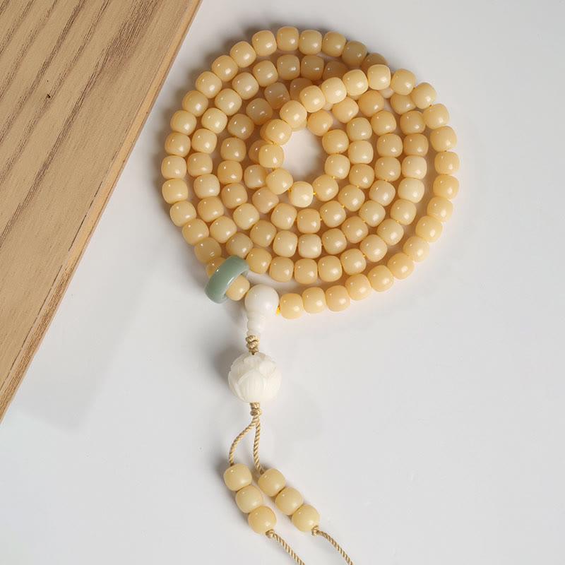 BWOOOH Natural Bodhi Seed Lotus Dzi Bead Peace Harmony Charm Bracelet