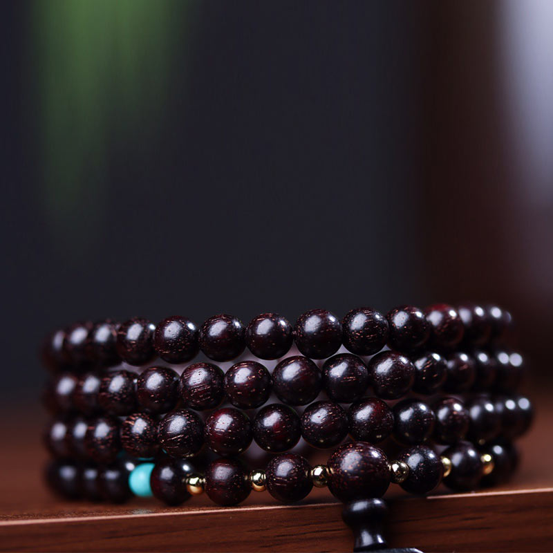 BWOOOH 108 Mala Beads Tibetan Small Leaf Red Sandalwood Lotus Balance Bracelet
