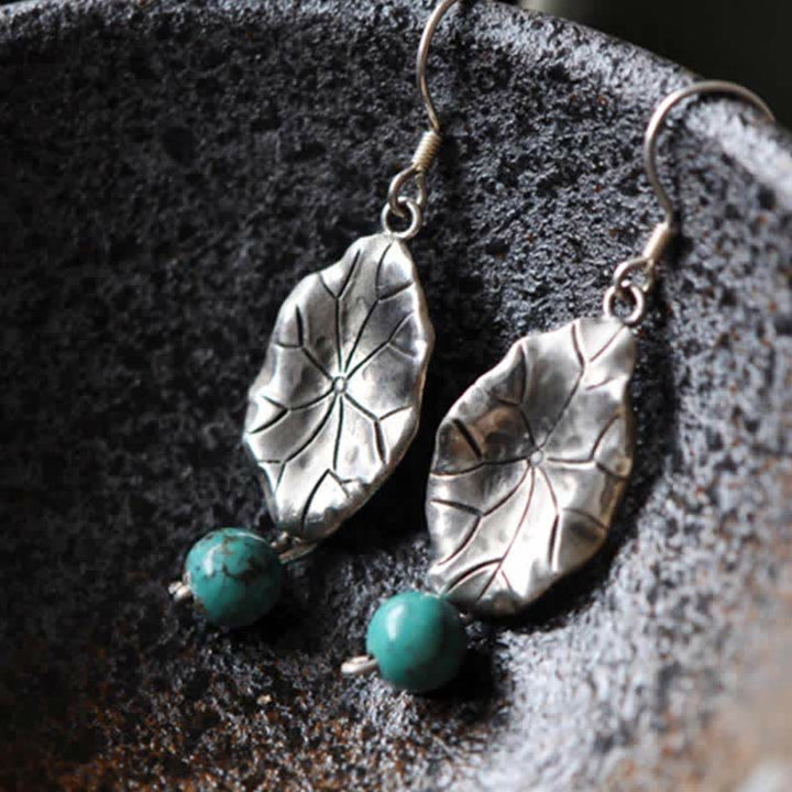 BWOOOH 925 Sterling Silver Turquoise Lotus Leaf Protection Drop Dangle Earrings