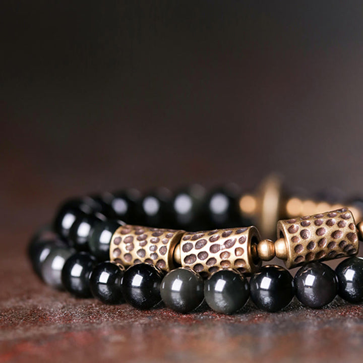 BWOOOH Rainbow Obsidian Copper Love Double Wrap Bracelet