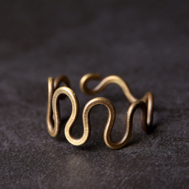 BWOOOH Simple Curved Brass Design Copper Luck Wealth Adjustable Ring — Copper spiritual jewelry for spiritual healing and ...