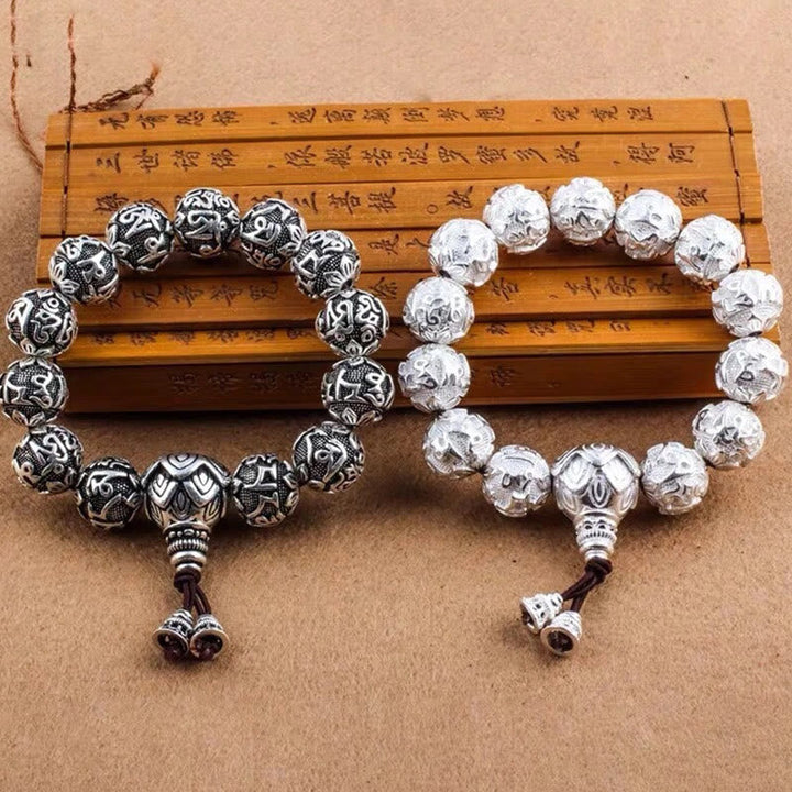 BWOOOH Tibetan Om Mani Padme Hum Carved Alloy Beads Amulet Bracelet