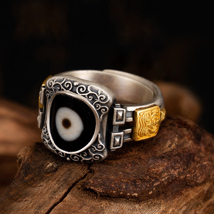 BWOOOH 925 Sterling Silver Zakiram Goddess of Wealth Design Dzi Bead Protection Ring — Sterling Silver crystal healing bra...