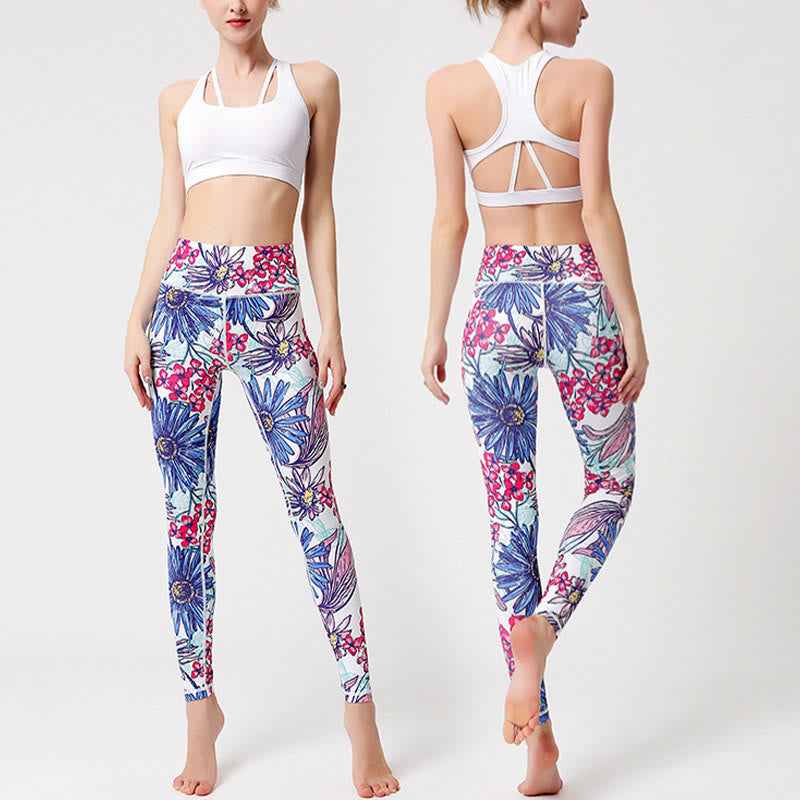 BWOOOH printed yoga leggings - Colorful Flower Petal Leaves Print Sport
