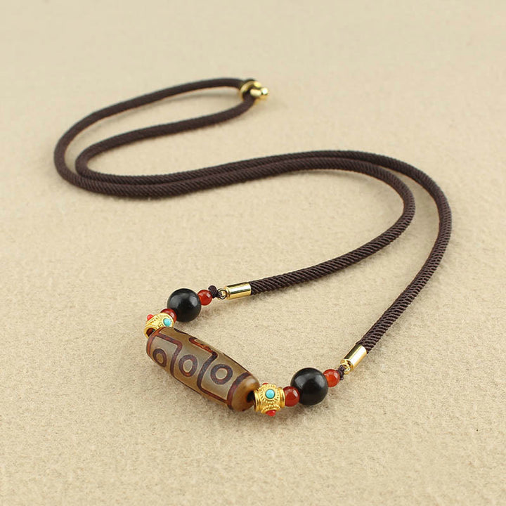 BWOOOH Tibetan Nine-Eye Dzi Bead Protection Blessings String Necklace Pendant