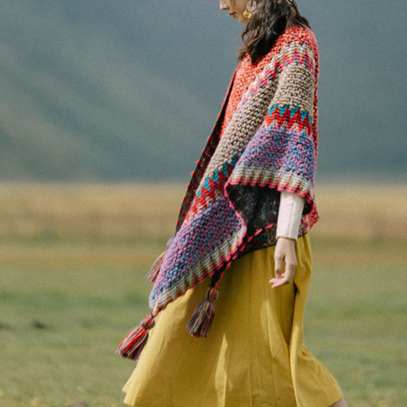 BWOOOH Tibetan Shawl Warm Cloak Tibetan Tassel Scarf
