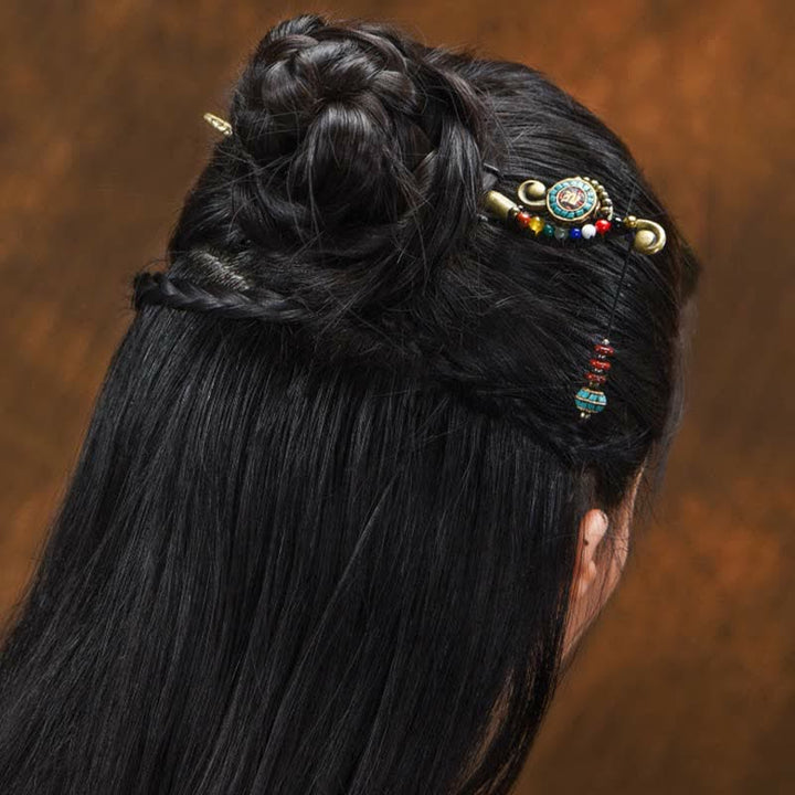 BWOOOH Tibetan Turquoise Agate Protection Hairpin Decorat