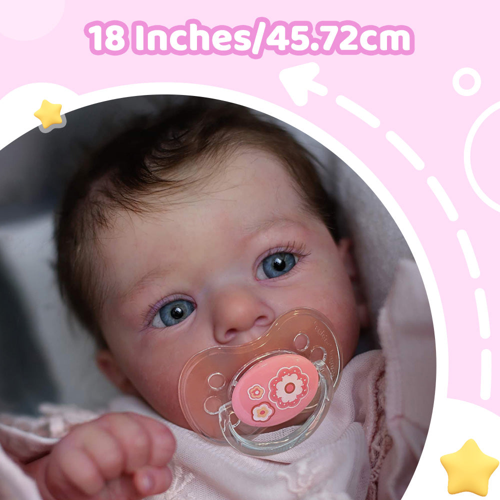 [Heartbeat💖 & Sound🔊] 18" Lifelike Reborn Baby Toddler Girl Grema Has Realistic Skin Blue Eyes and Brown Hair
