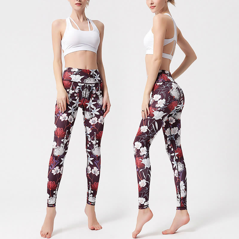 BWOOOH printed yoga leggings - Colorful Flower Petal Leaves Print Sport