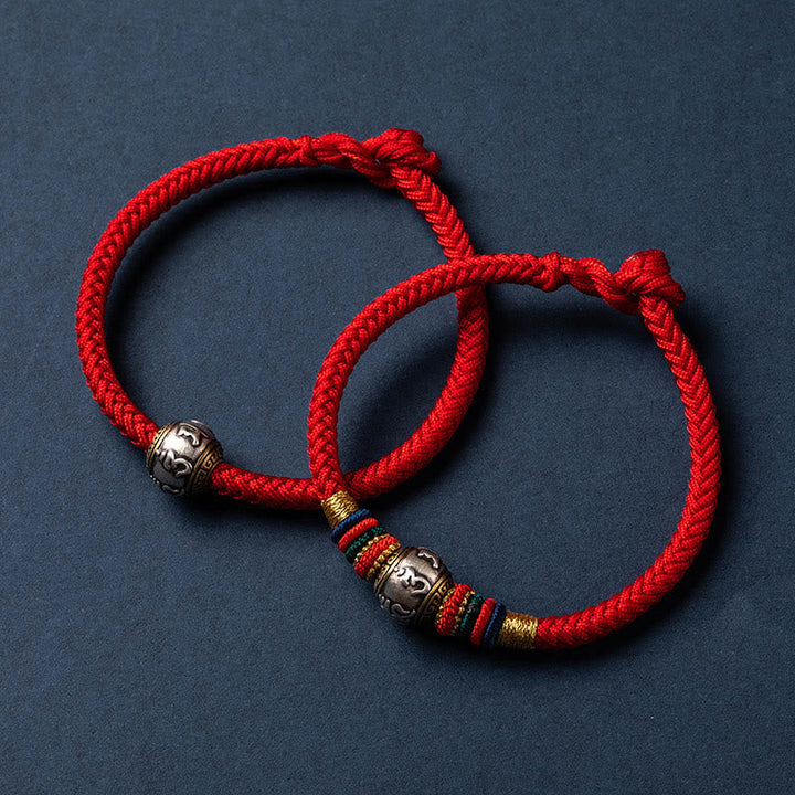 BWOOOH 925 Sterling Silver Tibet Handmade Om Mani Padme Hum Luck Protection King Kong Knot Braided Bracelet  -  Sterling Sil...