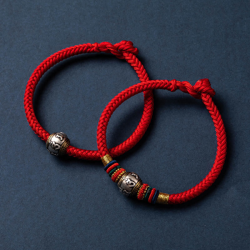 BWOOOH 925 Sterling Silver Tibet Handmade Om Mani Padme Hum Luck Protection King Kong Knot Braided Bracelet  -  Sterling Sil...
