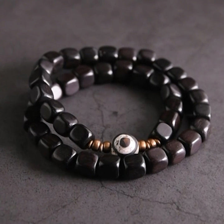 BWOOOH Ebony Wood Dzi Bead Copper Peace Couple Bracelet