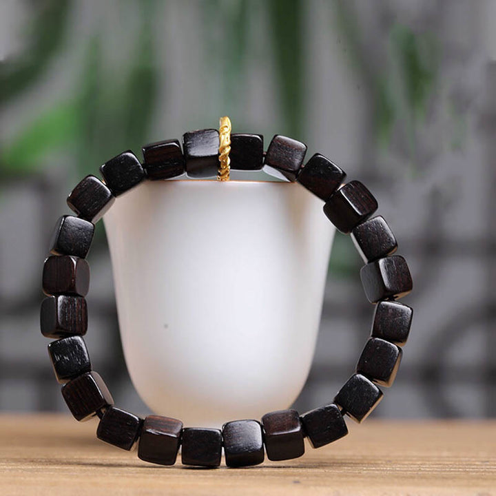 BWOOOH Tibetan Ebony Wood Square Beads Peace Calm Bracelet