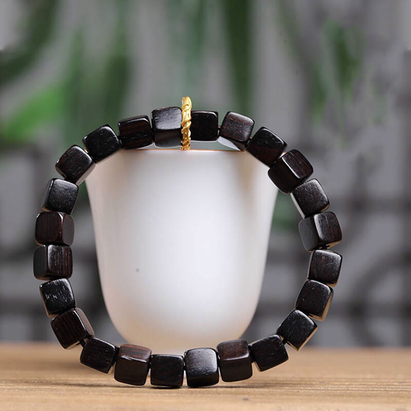 BWOOOH Tibetan Ebony Wood Square Beads Peace Calm Bracelet