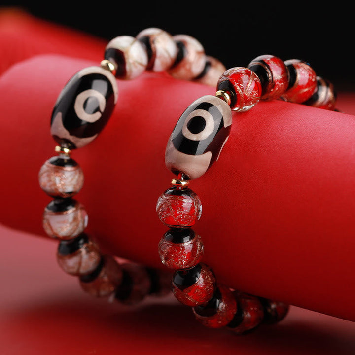 BWOOOH Tibetan Nine-Eye Dzi Bead Three-eyed Dzi Bead Liuli Glass Bead Wealth Bracelet | spiritual healing bracelet