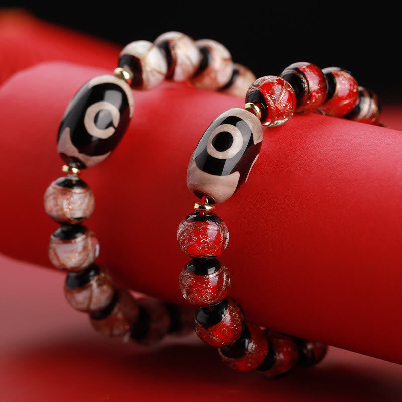 BWOOOH Tibetan Nine-Eye Dzi Bead Three-eyed Dzi Bead Liuli Glass Bead Wealth Bracelet | spiritual healing bracelet