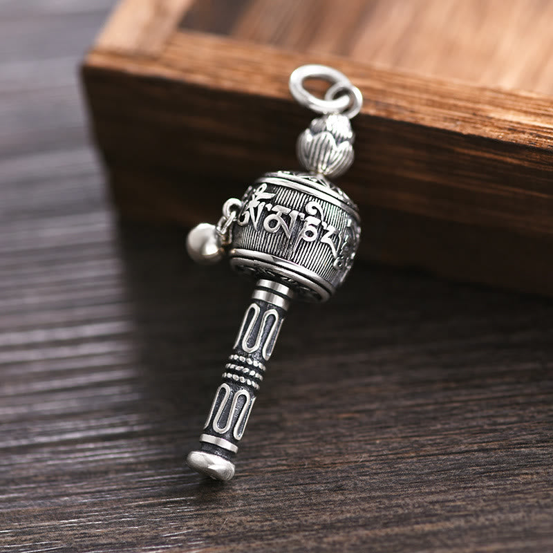 BWOOOH Tibetan Om Mani Padme Hum Prayer Wheel Lotus Wisdom Rotatable Necklace Pendant