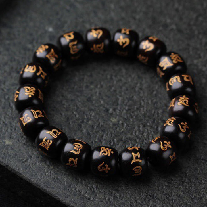 BWOOOH Tibetan Ebony Wood Om Mani Padme Hum Engraved Peace Bracelet