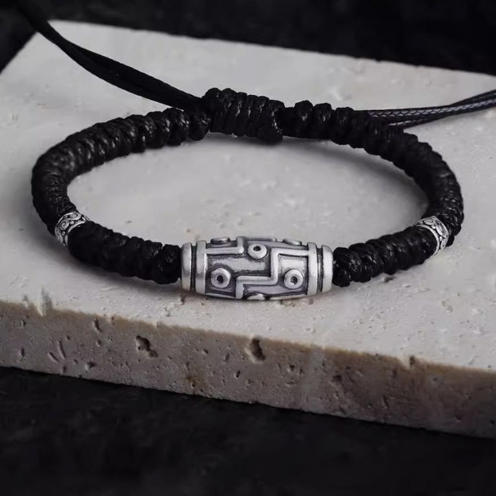 BWOOOH 999 Sterling Silver Nine-Eye Dzi Bead Pattern Blessing Rope Bracelet