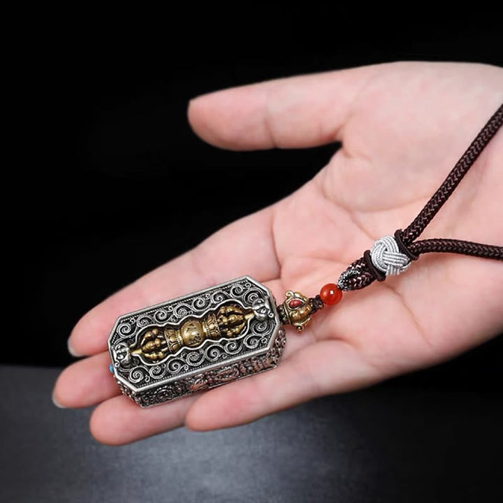 BWOOOH Tibetan Om Mani Padme Hum Dorje Vajra Rotatable Lotus Purity Rope Necklace Pendant