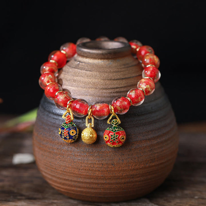 BWOOOH Gold Swallowing Beast Family Charm Gold Silver Foil Liuli Glass Bead Blessings Bracelet