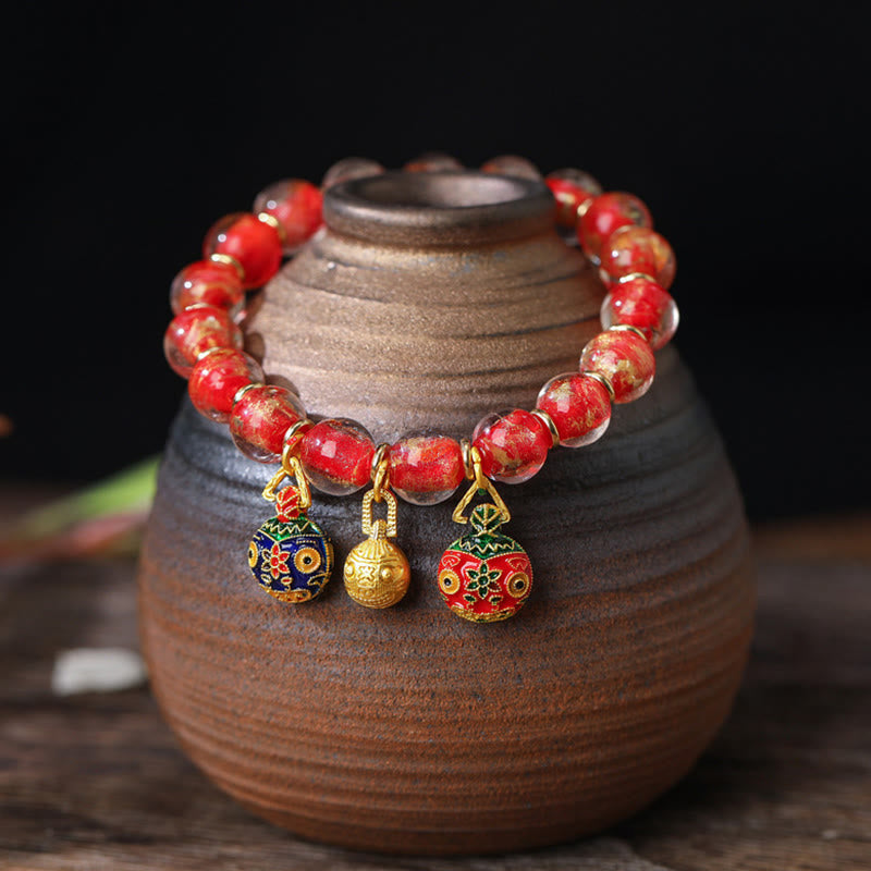 BWOOOH Gold Swallowing Beast Family Charm Gold Silver Foil Liuli Glass Bead Blessings Bracelet